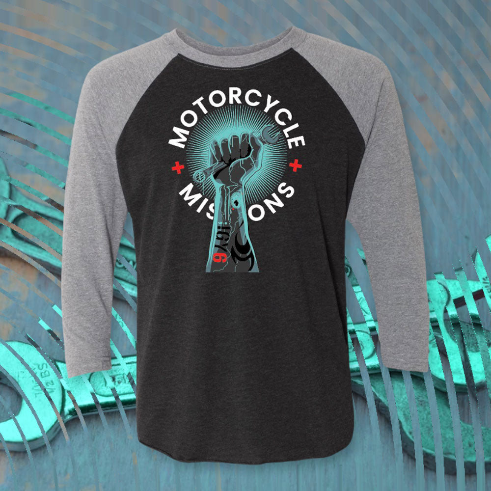 TEE, 3/4 SLEEVE - BLACK/GREY, UNISEX