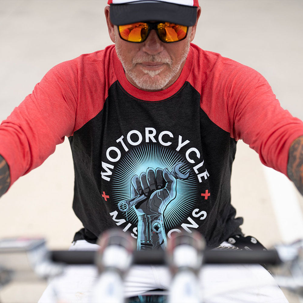 TEE - 3/4 SLEEVE, UNISEX, BLACK/RED