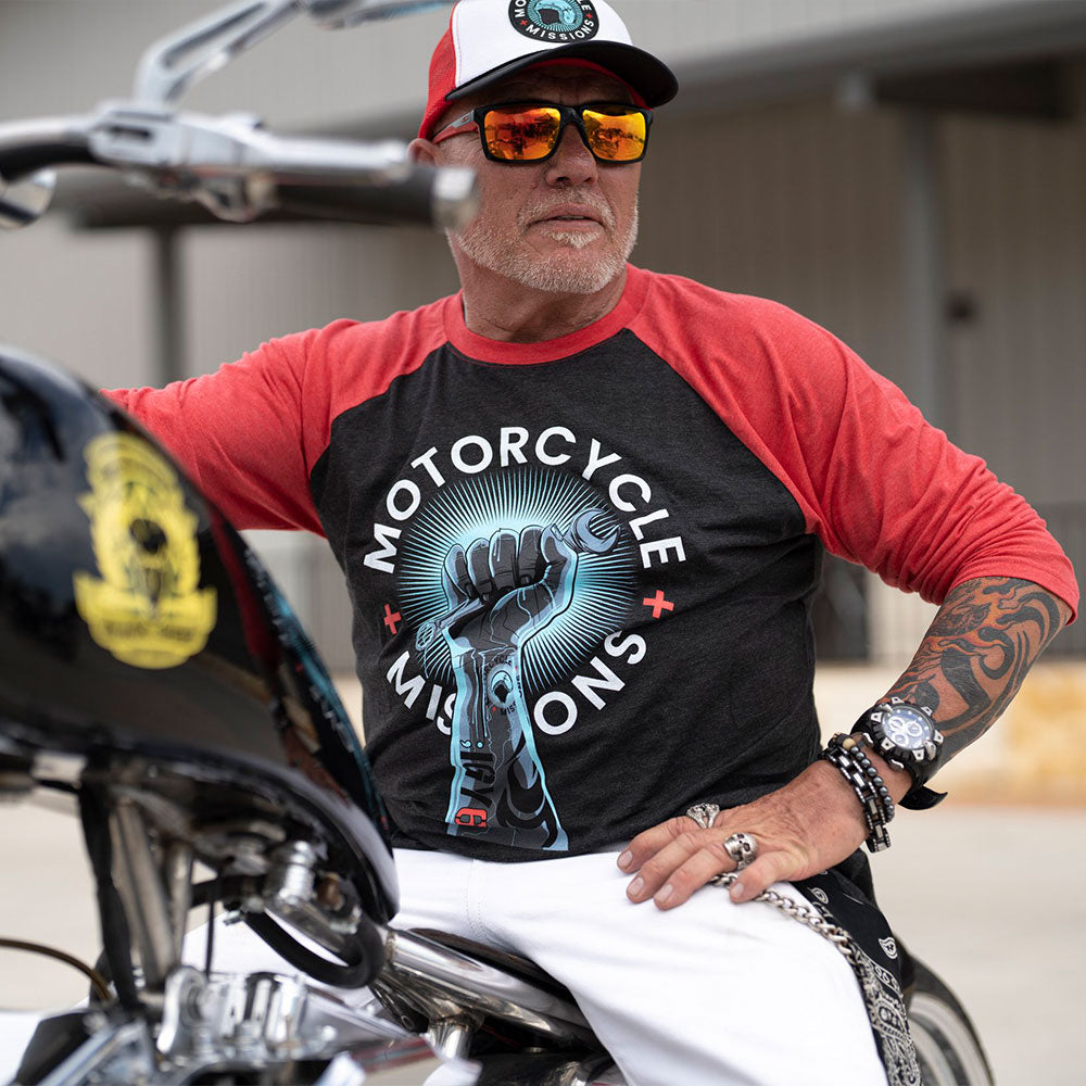 TEE - 3/4 SLEEVE, UNISEX, BLACK/RED