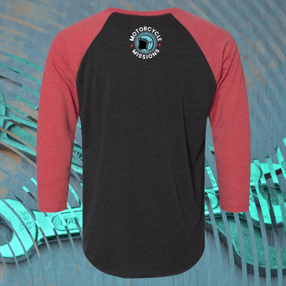 TEE - 3/4 SLEEVE, UNISEX, BLACK/RED