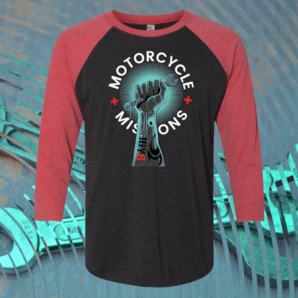 TEE - 3/4 SLEEVE, UNISEX, BLACK/RED